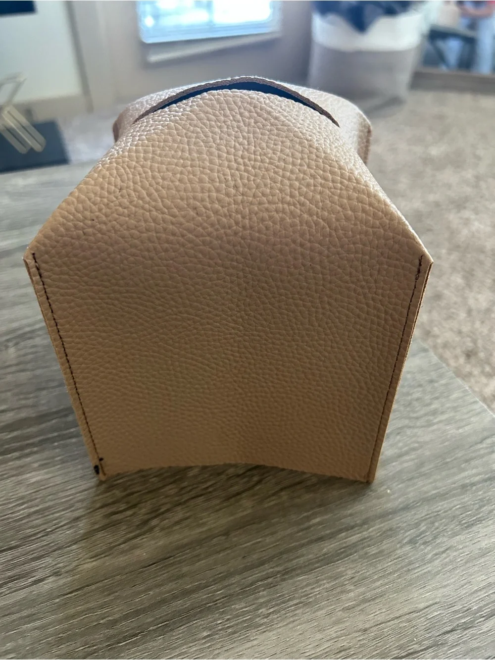 Beige Pebbled Leather Tissue Box Cover